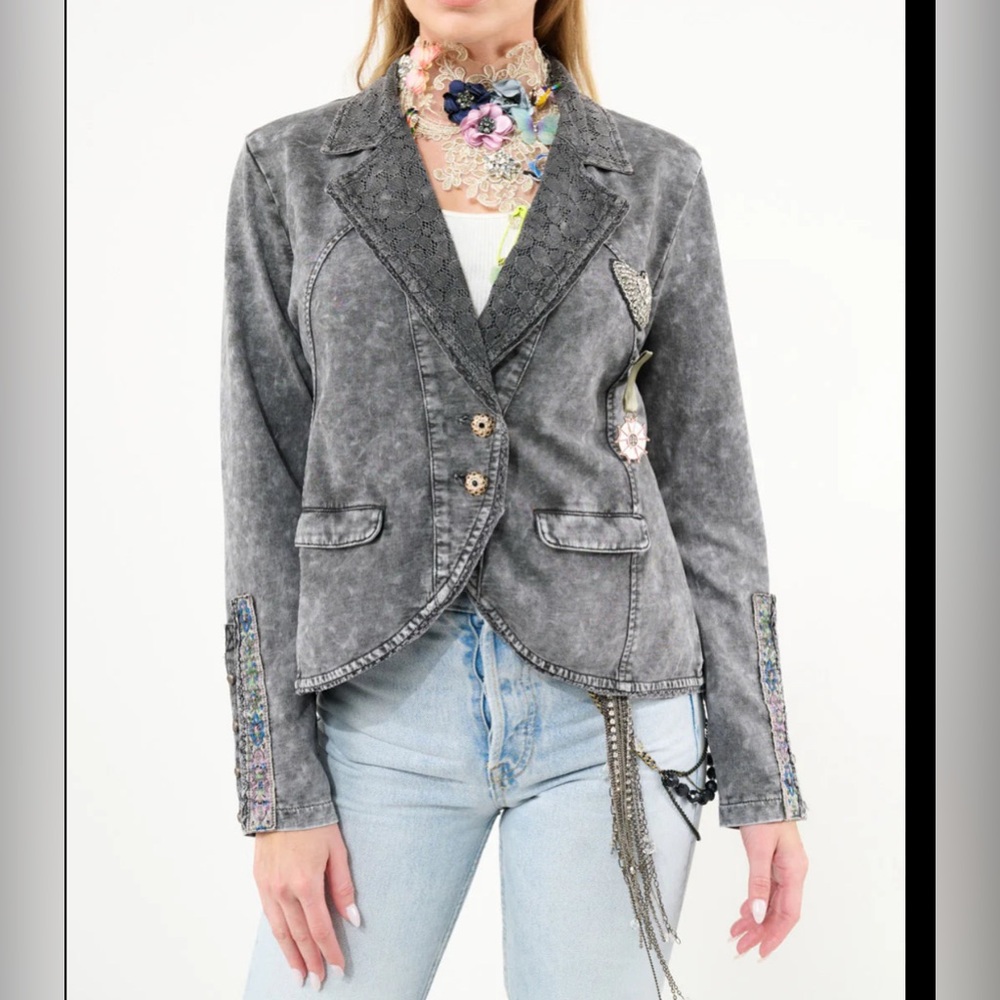 Aratta colonel washed terry embroidered blazer, var sizes  | 0897